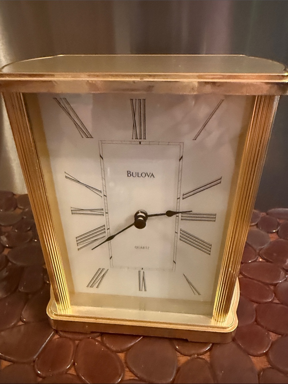 Bulova Gold-Tone Rectangular Mantel Clock with Roman Dial